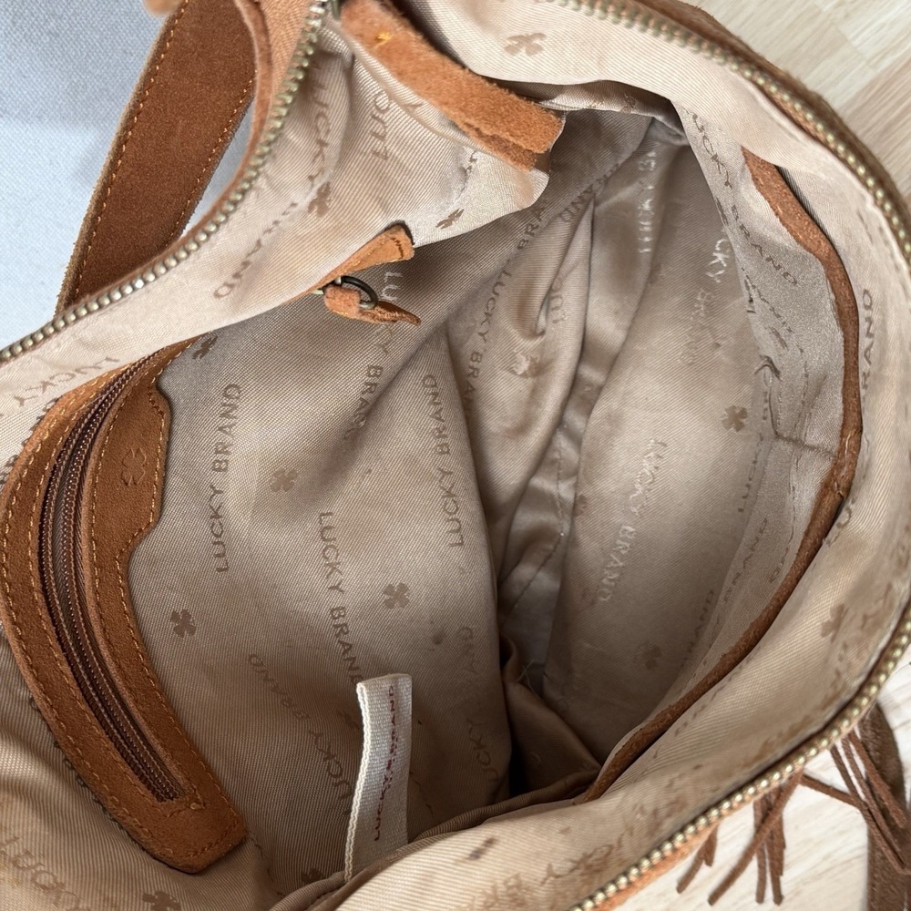 Lucky Brand Womens Brown Suede Leather Hobo Bag Tassel Purse Vintage Y2k Boho - Picture 9 of 16
